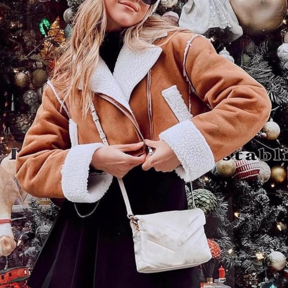 Fire Lady Fur Faux Suede & Fur crop Asymmetrical zip full fur lining & Sleeves